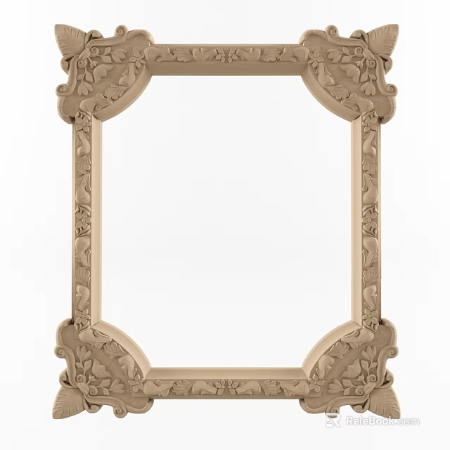 Ornate Carved Frame Mirror with Intricate Floral Patterns for Home Decor 3d model 