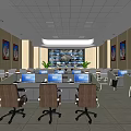 Modern monitoring room Command control room Dispatching command center Monitoring hall Command hall Office desks and chairs 3d model