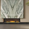 Luxurious Modern Marble Fireplace Interior With Burning Fire And Decorative Panels 3d model