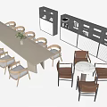 Modern Dining Table Combination With Long Table Multiple Chairs Small Round Table And Storage Cabinets 3d model