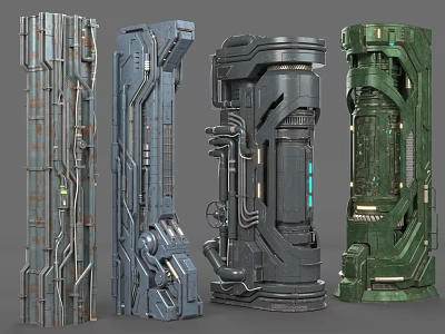 Industrial Equipment Mechanical Columns Featuring Metallic Structure Piping Elements And Various Designs 3d model