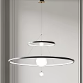 Sleek Modern Chandelier Interior With Circular Rings And Spherical Light Fixture