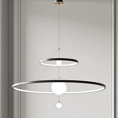 Sleek Modern Chandelier Interior With Circular Rings And Spherical Light Fixture 3d model