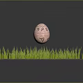 Copper Egg Object Placed On Green Grass Field With Dirt Base