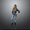 Woman In Black Top And Blue Jeans Posing With Hand On Hip Against Gray Background