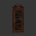 Elegant Vintage Wooden Bookcase With Carved Details Multiple Shelves And Decorative Top