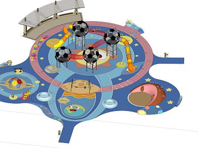 Colorful Children's Play Area With Roofed Canopy Climbing Structures Slides And Star Patterned Floor 3d model
