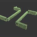 Wooden and Stone Garden Structures with L Shaped Linear Mossy Design Details