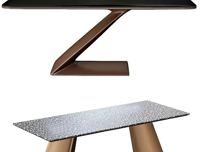 Modern Dining Tables With Black And Silver Glitter Tabletops And Bronze Z Shaped Bases 3d model