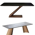 Modern Dining Tables With Black And Silver Glitter Tabletops And Bronze Z Shaped Bases
