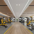 Modern Fitness Gym Interior With Bright Lighting Wooden Flooring And Workout Equipment