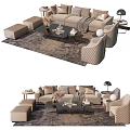 Modern Beige Sofa And Coffee Table Set With Area Rug Side Table And Floor Lamp 3d model