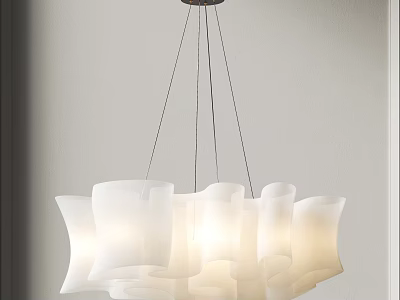 Elegant Modern Minimalist Chandelier With White Fabric Shade Layered Petal Design And Metal Frame 3d model