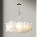 Elegant Modern Minimalist Chandelier With White Fabric Shade Layered Petal Design And Metal Frame
