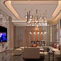 Modern Elegant KTV Lobby with Chandeliers Sofas Marble Bar Counter and Decorative Painting 3d model
