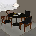 Wind Dining Table and Chair Solid Wood Table and Chair Round Dining Table and Chair Tableware Ornaments Chandelier 3d model