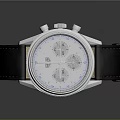 Stylish Silver Watch With Chronograph Dials Blue Markers Black And Beige Leather Strap