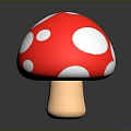 Cartoon Mushroom with Red Cap White Spots and Light Stem on Dark Background