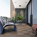 Modern Balcony Leisure Garden Landscape Balcony 3d model