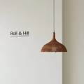 Roll & Hill Woven Brown Pendant Light With Brass Base In Minimalist Interior 3d model
