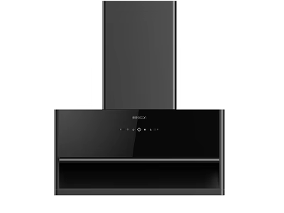 Modern Black Kitchen Range Hood With Glass Panel And Control Buttons 3d model