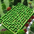 Outdoor Green Maze Play Equipment With Lush Trees And Colorful Flowers