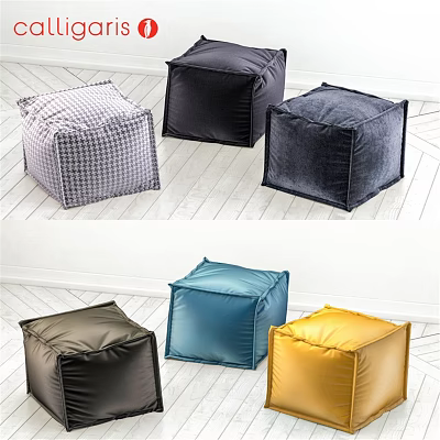 Modern Style Square Ottomans In Various Colors And Different Materials For Living Room 3d model