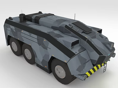 Armored Vehicle With Camouflage Pattern Six Wheels Black Design And Yellow Stripes 3d model