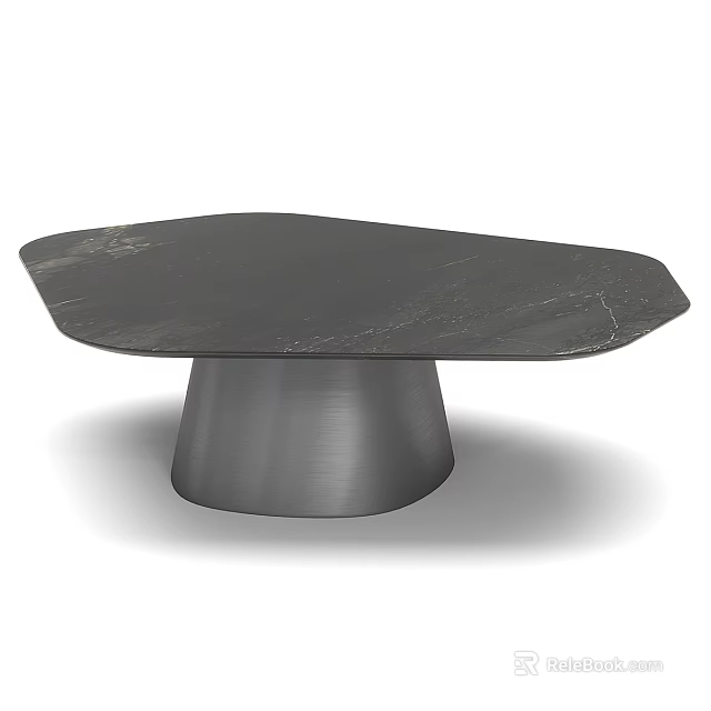 Modern Black Marble Coffee Table With Irregular Top And Metal Base 3d model 