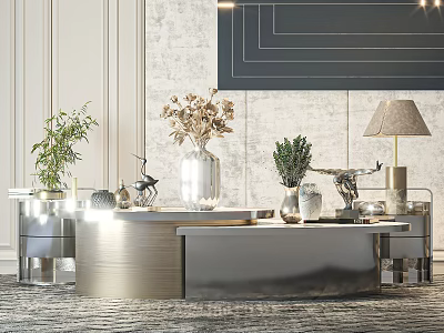Modern Luxury Coffee Table With Metal Structure Decorative Vases And Green Plants 3d model