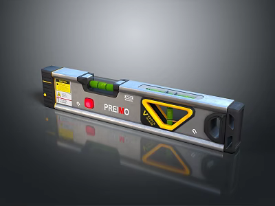 Premio Dual Spirit Level Tool With Silver Body Yellow Indicators And Red Button 3d model