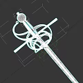 Medieval Style Sword With Intricate Silver Hilt Guard And Red Handle