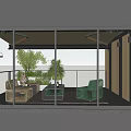 Luxurious Villa Balcony With Rattan Sofa Green Plants Wooden Floor And City View