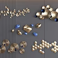 Modern Luxury Wall Decor With Gold Blue Geometric Shapes And Metallic Texture