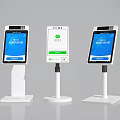 Three Modern White Self service Payment Terminals With QR Code Screens And Stand Base 3d model