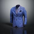 Blue Formal Suit Jacket With Dark Pocket Square And Modern Lapel Design