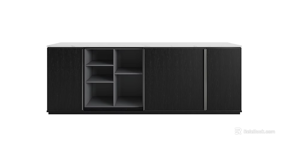 Sleek Black Entryway Cabinet Sideboard With Storage Compartments And Open Shelves 3d model 