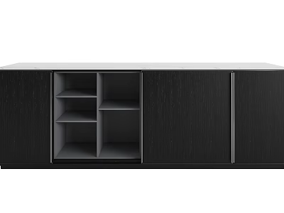 Sleek Black Entryway Cabinet Sideboard With Storage Compartments And Open Shelves 3d model