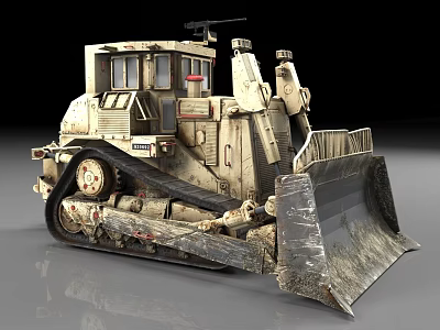 Old Utility Bulldozer with Metal Tracks Heavy Duty Blade and Operator Cab 3d model