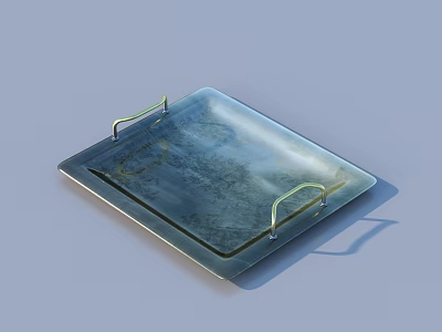 Square Glass Tray With Metal Handles Blue Green Patterned Surface For Home Use 3d model