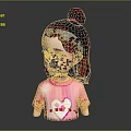 Cute 3D Game Movie Character With Burgundy Hair Bun Pink T-Shirt White Heart Design