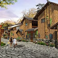 Traditional Garden Landscape Featuring Stone Paved Path Ancient Buildings Green Trees And Pedestrians