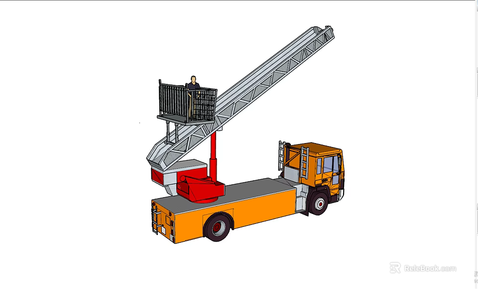 Orange Utility Vehicle With Extended Ladder And Work Platform For High Altitude Operations 3d model 