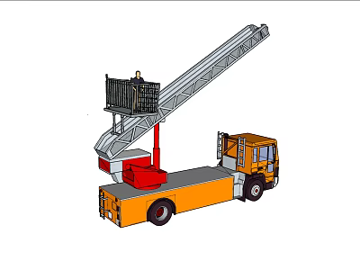 Orange Utility Vehicle With Extended Ladder And Work Platform For High Altitude Operations 3d model