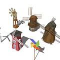 Various Windmill Architectural Structures With Different Designs And Style Features 3d model