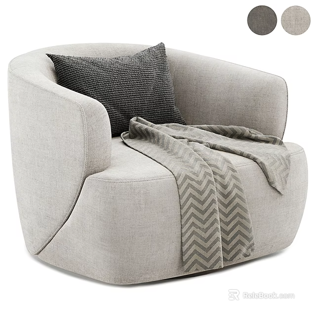 Cozy Modern Light Gray Single Sofa with Dark Throw Pillow and Chevron Pattern Blanket 3d model