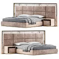 Modern Tufted Double Bed With Upholstered Headboard And Wooden Nightstand