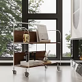 Modern Side Table with Rolling Wheels Metal Frame Wooden Shelves Living Room Books Decorative Items