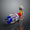 Cartoon Style Sci Fi Game Character in Yellow White Outfit With Helmet And Large Weapon