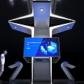 Modern Digital Display Shelf with LED Lighting Multiple Screens and Interactive Touch Panels